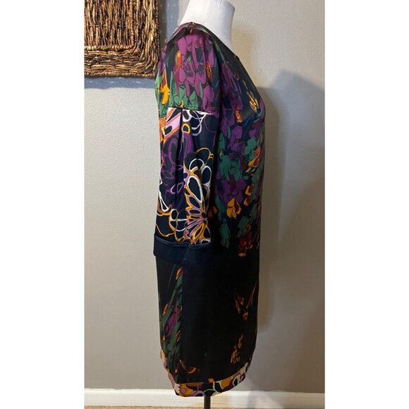 Elie Tahari Dress Black Floral XS Extra Small 0 2 4 3/4 Long Sleeve Stretch Silk - Picture 6 of 11